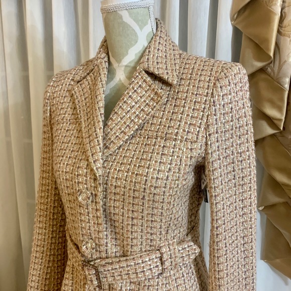 Tweed Coat with Embellished Belt Mid Length - Picture 5 of 8